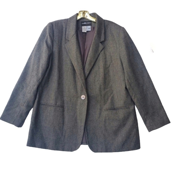 100% Wool Blazer Coat Jacket Single Button Waist 16P Grey - Picture 2 of 11